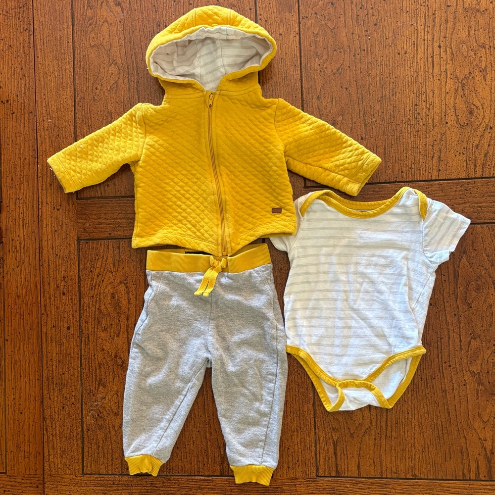 7 For All Mankind 3 pc. Set, Yellow/Gray/White, 6-9 months